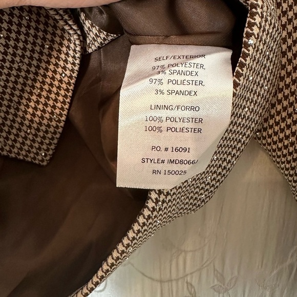 Emory Park Brown Tan Neutral Plaid Cropped Bedazzled Blazer Jacket MEDIUM NWT - Picture 6 of 9